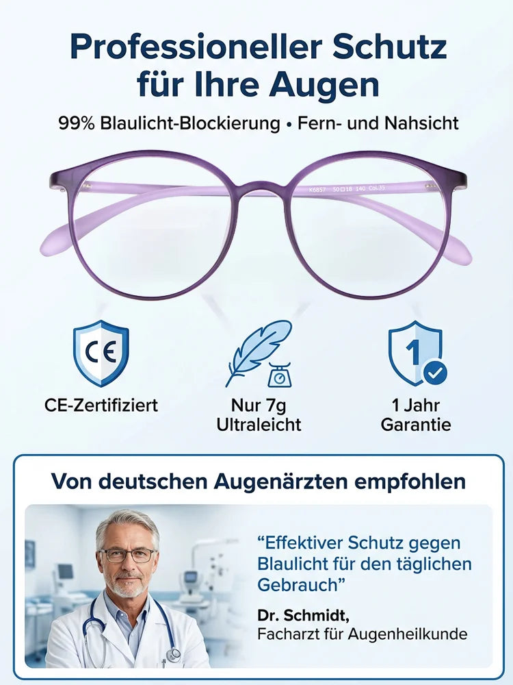 ZOom - Blaulichtfilterbrille mit Autofokus für Nah- und Fernsicht.