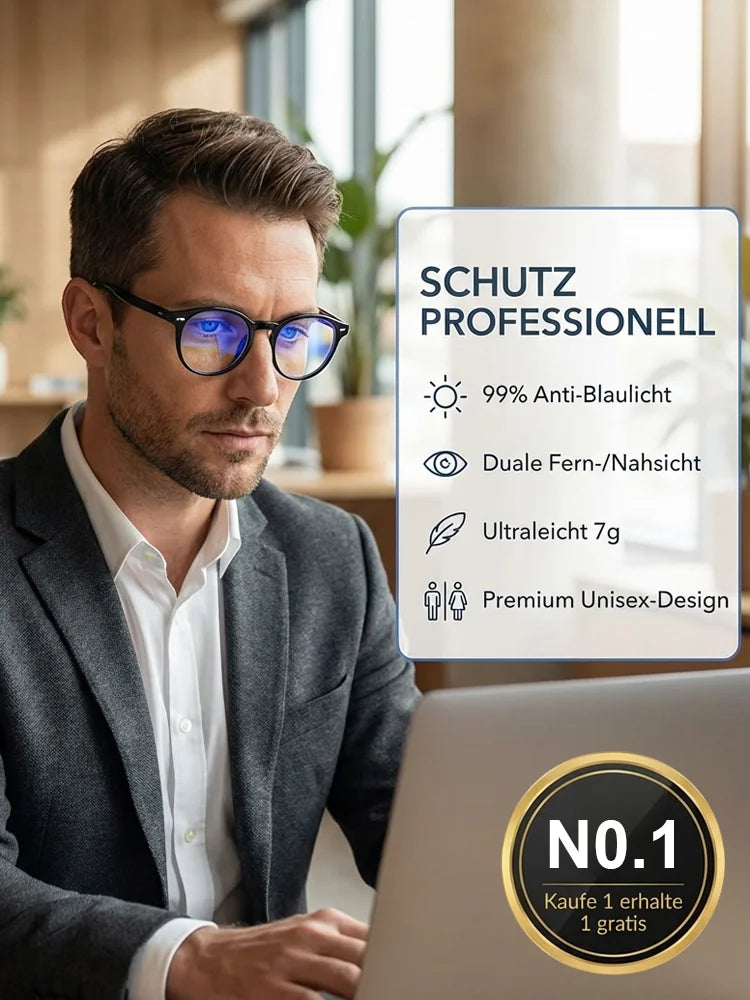 ZOom - Blaulichtfilterbrille mit Autofokus für Nah- und Fernsicht.